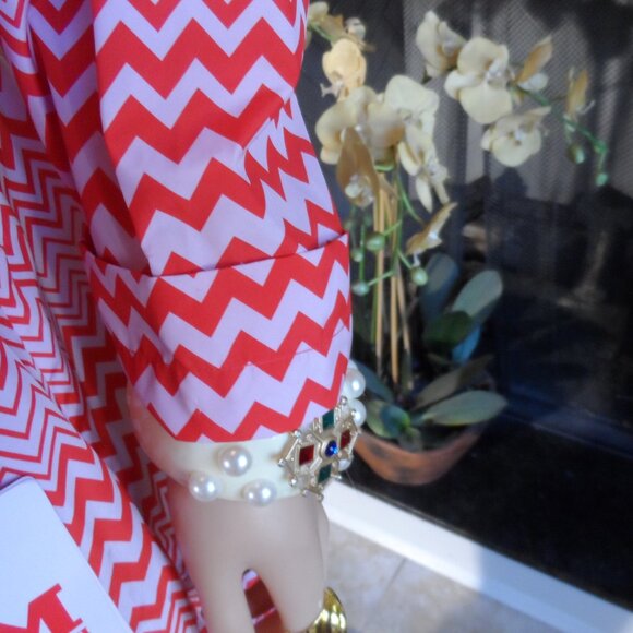 New Missoni For African Aid Red & White Zizzag Pattern Trench/Rain Coat Size L - Picture 9 of 16